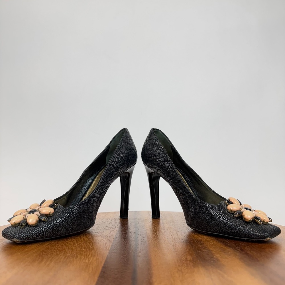 Womens Louis Vuitton Vintage Deco Black Leather Pumps Heels Shoes Size 39 US 9 - Picture 5 of 10
